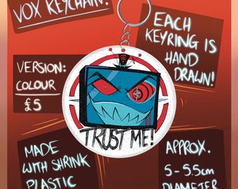 HAZBIN HOTEL VOX Keyring Handdrawn Shrink Plastic In Hand