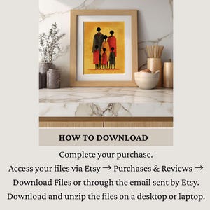 Simplified family figures digital download for family rooms — warm illustration featuring bold colors in a minimalist, retro style.