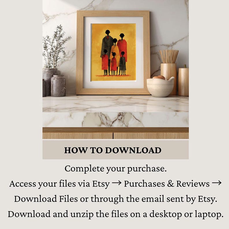 Simplified family figures digital download for family rooms — warm illustration featuring bold colors in a minimalist, retro style.