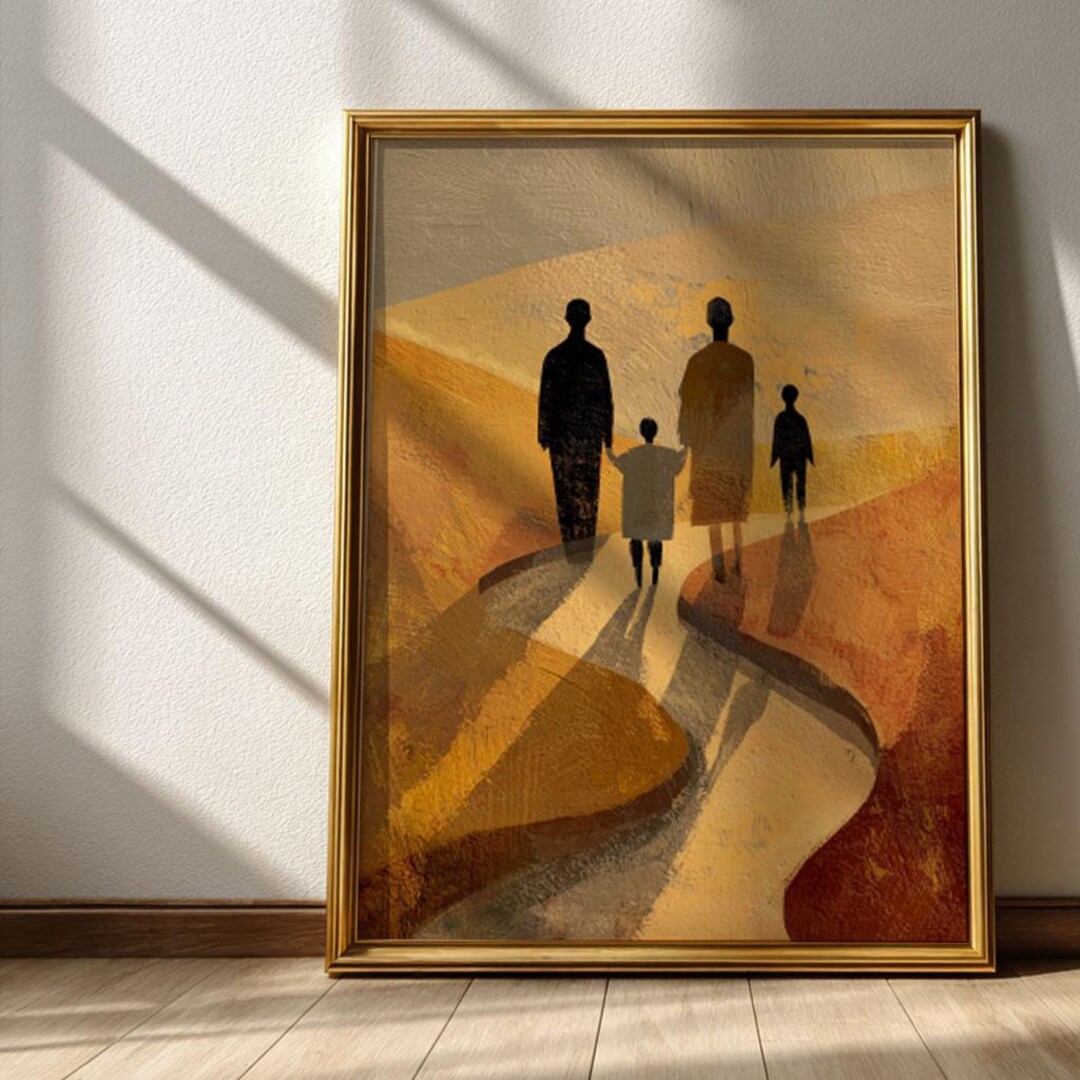 Rustic Family Silhouette Wall Art - Warm Vintage Landscape, Painting ...