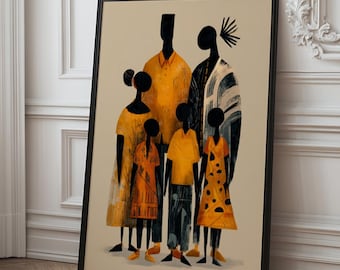 African Family Portrait Canvas Art – Afrocentric Family Wall Decor, Black Family Heritage Art, Modern Cultural Framed Canvas