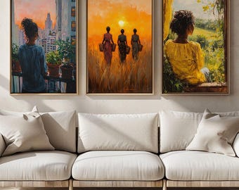 African American Singers Printable Wall Art Set of 3 | Rustic Afrocentric Art, Contemporary Figurative Decor, Digital Download Sunlit 11