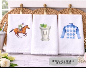 Kentucky Derby Party Towels Set, Derby Decorations Kitchen Towels, Mint Julep Bar Decor, Derby Hostess Gift