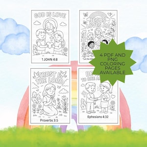Christian Coloring Pages for Kids – Bible Verse Printable Set | Sunday School and Homeschool Art, Jesus Loves Me-Be Kind-Trust in the Lord