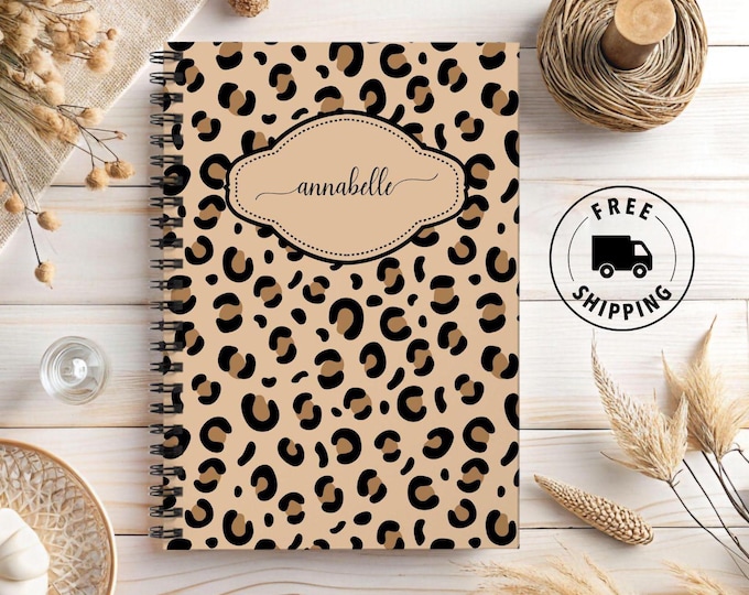 Custom Name Leopard Print Notebook - Personalized Leopard Writing Journal Gifts for Women, Coworker or Bosses Day Present, Bible Study Diary