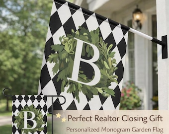 Realtor Closing Gift Personalized Garden Flag, Custom Monogram Porch Flag for New Homeowners, Elegant Client Housewarming Gift