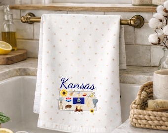 Kansas Kitchen Towel-KS State Tea Towel, Midwest Housewarming Linen, Hostess Dish Cloth, Moving Present
