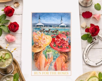 Kentucky Derby Kitchen Towel – Run for the Roses Decor, Derby Day Hostess Gift Horse Racing Enthusiasts, Spring Kitchen Towel