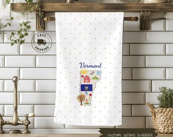 Vermont Kitchen Towel, Vermont Tea Towel, VT State Map Towel, Green Mountain Decor, Housewarming and Hostess Gift, Farmhouse Kitchen Cloth