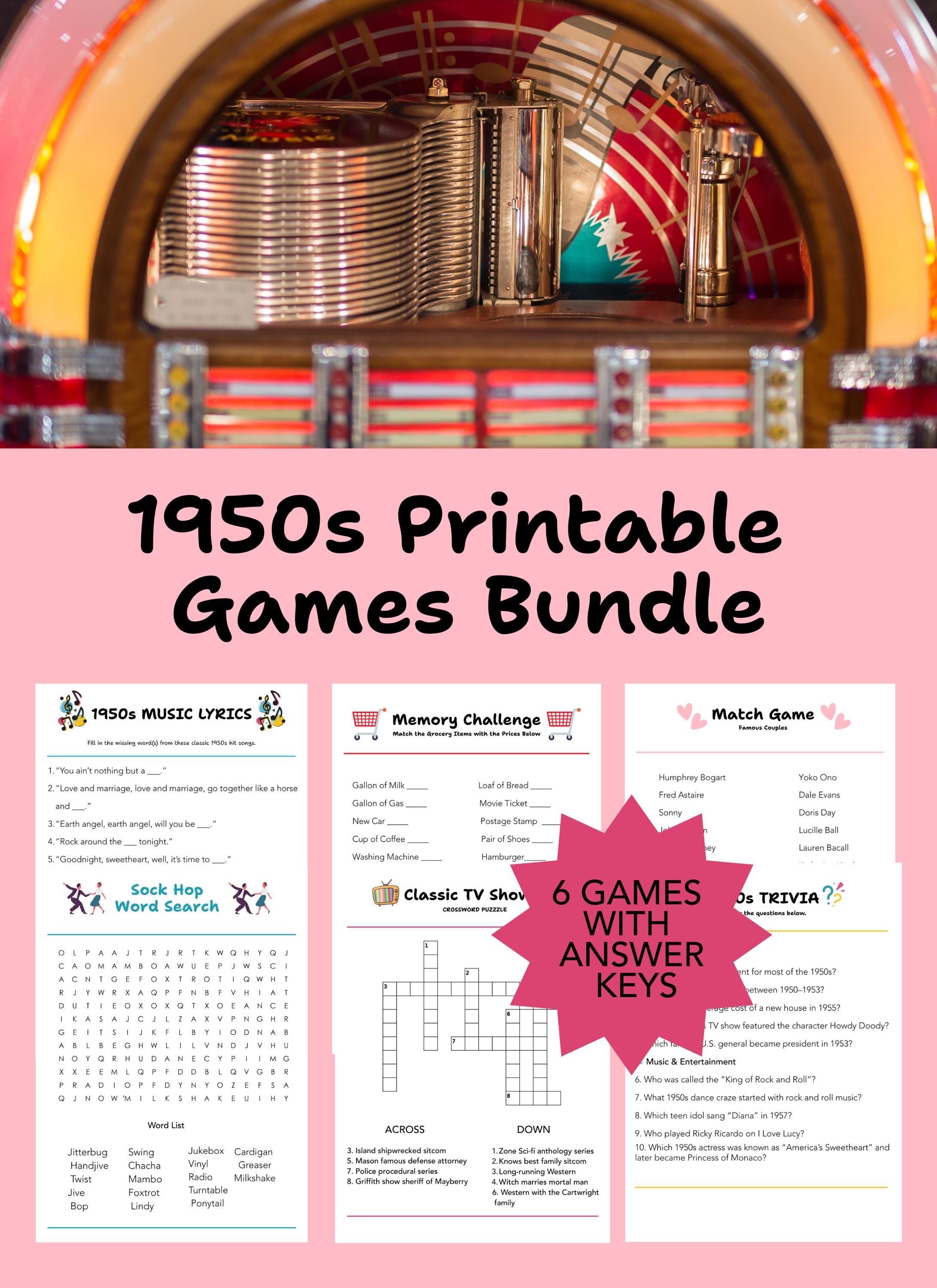 Retro 1950s Games Pack for Seniors Activity That Includes- Trivia ...
