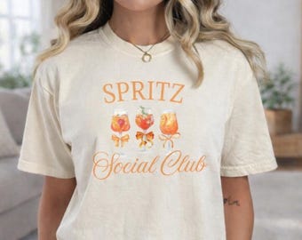 Spritz Social Club Coquette Italian Cocktail Shirt for Women, Love at First Spritz Preppy Aesthetic Gift for Bridesmaids and Bachelorettes