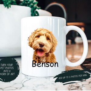 Custom Pet Mug, Personalized Dog and Cat Mug Customized Pet Portrait with Name and Photo, Pet Memorial Gift for Animal Lover 11 ounce