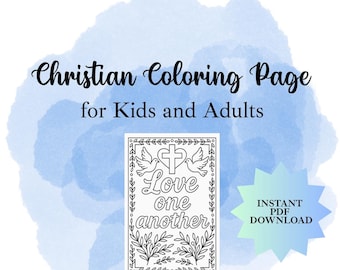 Love One Another Coloring Page Christian Church Printable -John 13 Bible Verse for Kids and Adults Sunday School 8x11 PDF Instant Download