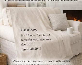 Personalized Bible Verse Blanket with Name – Custom Christian Gift for Women – Scripture Throw – Faith Blanket – Religious Gift for Mom