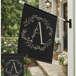 Personalized Monogram Outdoor Garden Decor Flag with Flowers – Custom Elegant Yard Art Banner Sign, Housewarming and Wedding Gift