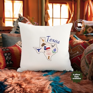 Texas Throw Pillow -Lone Star State Home Decor, Texas State Map Gift, TX Housewarming or Moving Present, Western Decor Cushion
