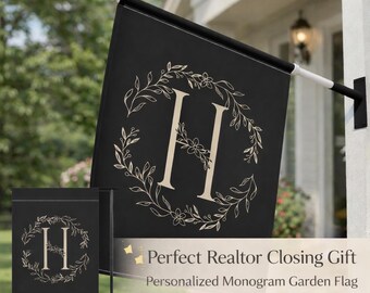 Realtor Closing Gift Personalized Garden Flag, Custom Monogram Porch Flag for New Homeowners, Elegant Housewarming Client Gift