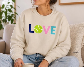 Tennis LOVE Sports Shirt or Sweatshirt Gifts for Women, Cute Gift for Tennis Athletes and Teams and Coach, Trendy Tennis Sports Apparel