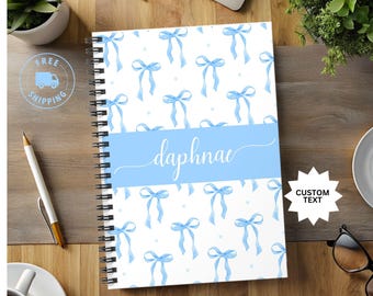 Personalized Blue Bow Journal – Custom Name Aesthetic Notepad