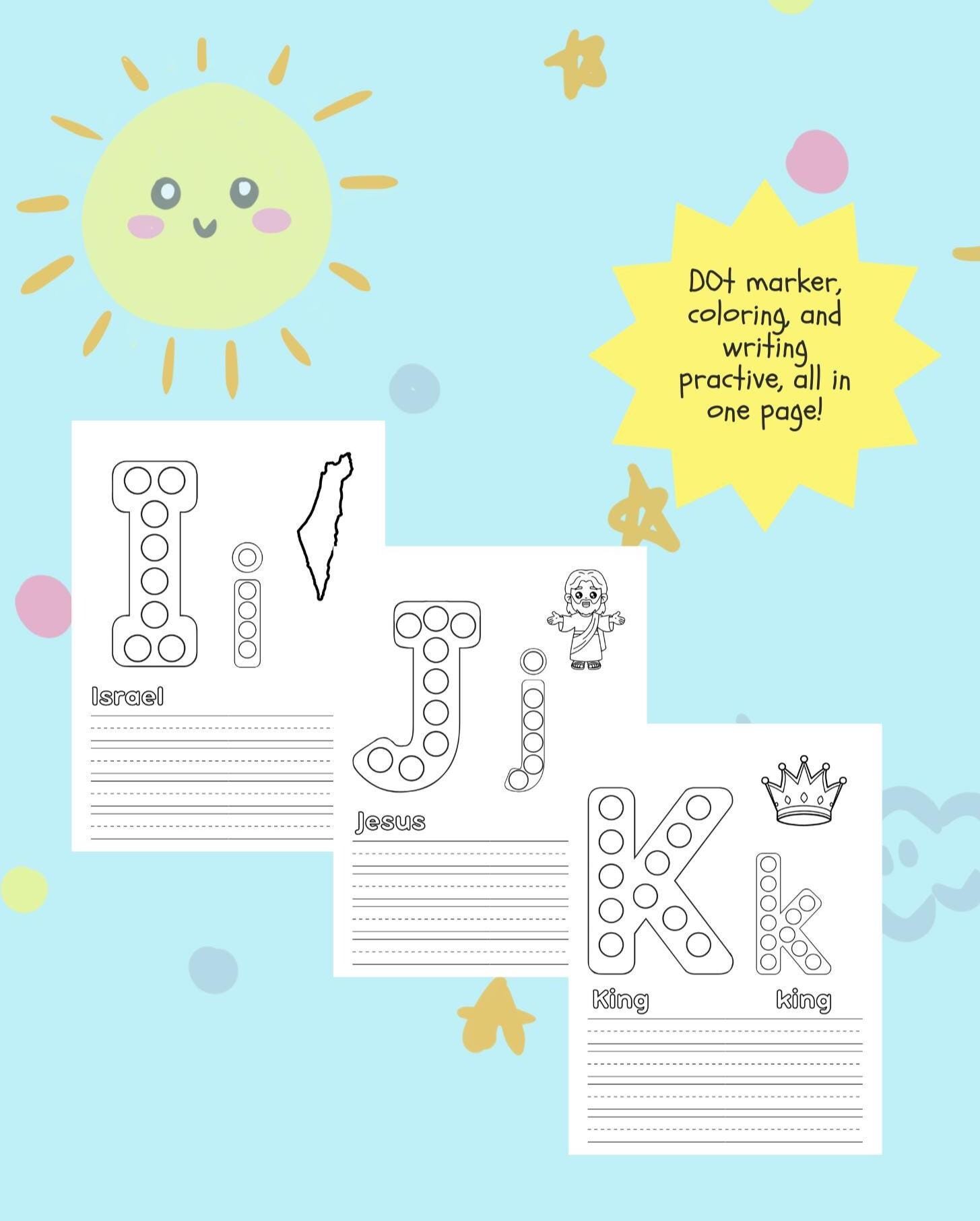 Christian Alphabet Dot Marker Coloring Pages A–Z - Bible ABC Worksheets ...