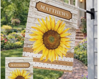 Personalized Sunflower Garden Flag, Rustic Farmhouse Welcome Yard Sign