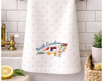 North Carolina Kitchen Towel, NC State Map Tea Towel, Tar Heel State Housewarming Gift, Coastal Mountain Decor