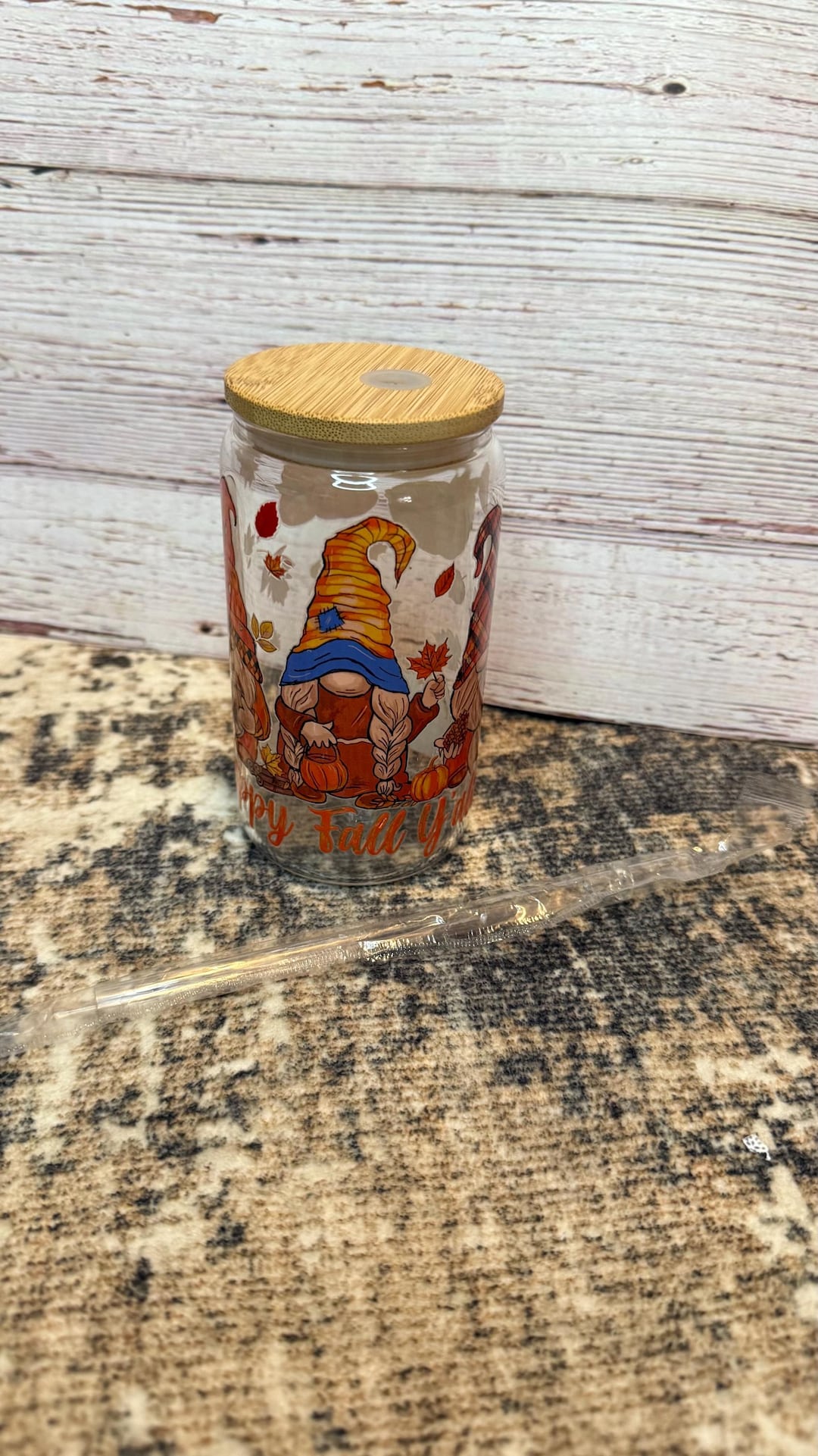 Fall Glass Cup Bamboo Lid and Straw - Etsy