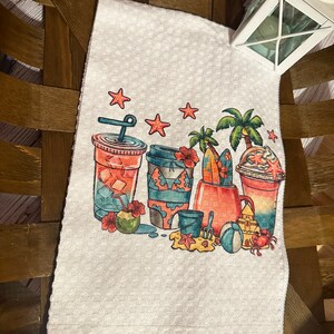16”x28” Fun summer, vacation, coffee . Summer towel, kitchen towel