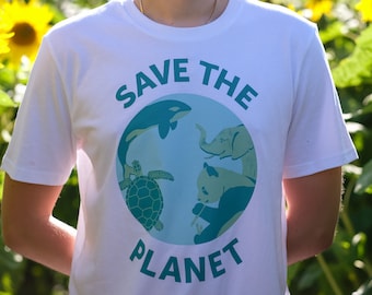 -shirt Sauvez la planète | 100 % coton biologique | Marchandise officielle de la Vegan Society