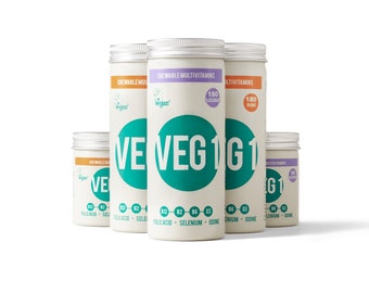 VEG 1 Multivitamine | Kauwbaar veganistisch supplement | Smaken van sinaasappel en zwarte bessen