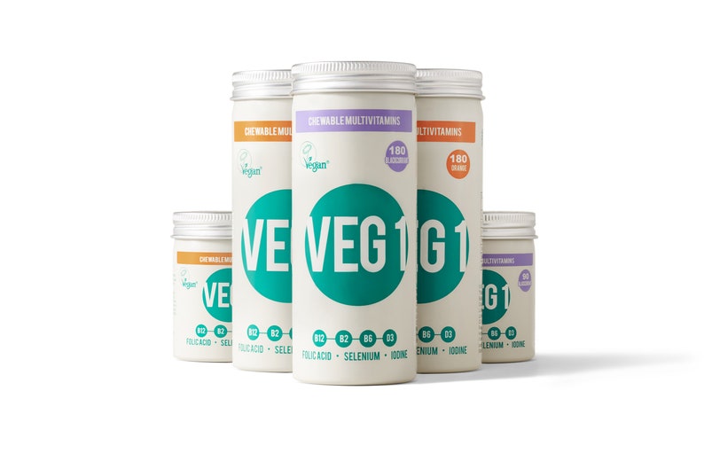 VEG 1 Multivitamin Chewable Vegan Supplement Orange and Blackcurrant Flavours image 1