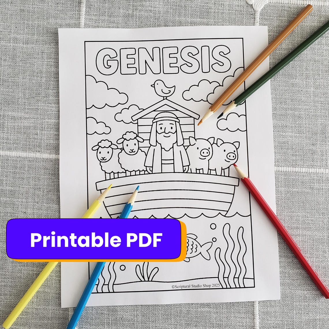 Noah's Ark Coloring Page: Genesis Bible Story Printable (PDF) - Etsy