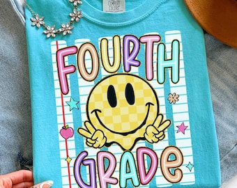 Striped Fourth Grade Teacher Shirt, Back To School Gift, Smiley Face 4th Grade Teacher T-shirt, Fourth Grade Tee