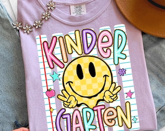 Striped Kindergarten Teacher Shirt, Back To School Gift, Smiley Face Kindergarten Team T-shirt, Kindergarten Squad Tee