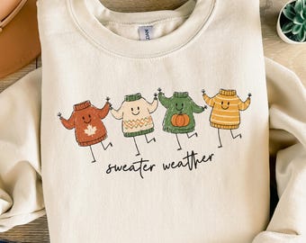 Doodle Fall Sweatshirt, Sweater Weather Tshirt, Cozy Fall Gift, Fall Season Crewneck, Pumpkin Lover Gift