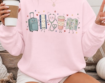 Travel Nurse Sweatshirt, Nurse Week Gift, Doodle RN Travel Nurse Sweater, Travel Nurse Gift, Nurse Life Crewneck