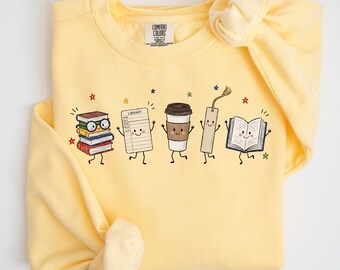 Comfort Colors Librarian Sweatshirt, Book Lover Gift, Doodle Library Sweater, Librarian Appreciation Gift, Read Crewneck