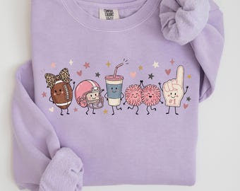 Comfort Colors Girly Football Sweatshirt, Game Day Gift, Doodle Football Mom Sweater, Football Mama Gift, Football Season Crewneck