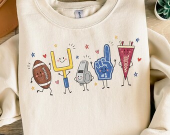 Touchdown Sweatshirt, Game Day Gift, Doodle Football Mom Sweater, Football Season Crewneck, Team Spirit Gift