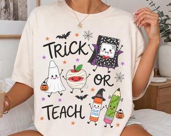 Camiseta "Truco o enseñanza", regalo de Halloween para profesores, camiseta "Dibujo para profesores: La vida de un profesor", regalo espeluznante para el aula, camiseta fantasma para profesores