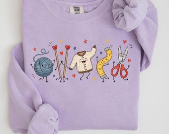 Comfort Colors Doodle Knitting Sweatshirt, Yarn Lover Gift, Funny Knitter Sweater, Crochet Gift, Knitter Crewneck