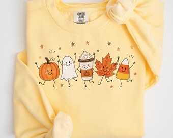 Comfort Colors Doodle Fall Sweatshirt, Pumpkin Spice Latte Gift, Pumpkin Season Sweater, Spooky Season Crewneck