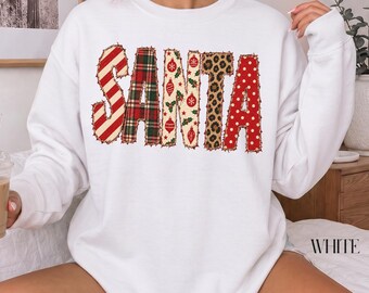 Sudadera retro de Papá Noel, suéter navideño de lunares, regalo de Papá Noel, sudadera rosa vintage de cuello redondo para las fiestas, regalo navideño para la familia