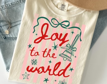 Joy To The World Shirt, Striped Xmas Tshirt, Christian Holiday Gift, Faith Xmas Tee, Festive Season Gift