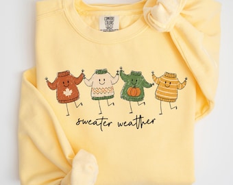 Comfort Colors Doodle Fall Sweatshirt, Sweater Weather Tshirt, Cozy Fall Gift, Fall Season Crewneck, Pumpkin Lover Gift