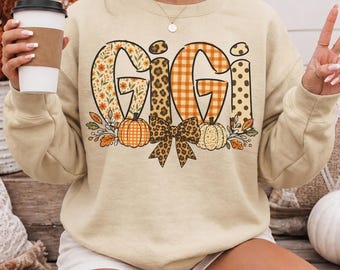 Sudadera Fall Gigi, Regalo de otoño para la abuela, Suéter Coquette Autumn Gigi, Regalo familiar de otoño, Sudadera de cuello redondo con calabaza para la abuela