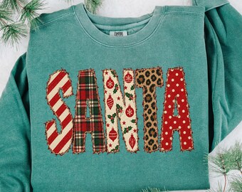 Sudadera retro de Papá Noel de Comfort Colors, suéter navideño de lunares, regalo de Papá Noel, sudadera rosa vintage de cuello redondo para las fiestas, regalo familiar de Navidad