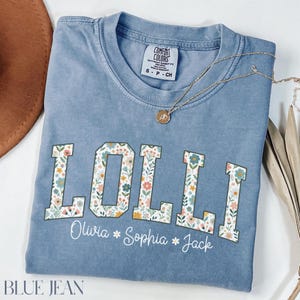 Custom Lolli T-Shirt: Floral Letter Design, Comfort Colors Grandma Gift