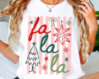 Camiseta navideña Fa La La, camiseta navideña familiar a cuadros, regalo de Feliz Navidad, camiseta navideña Couette, regalo de temporada festiva