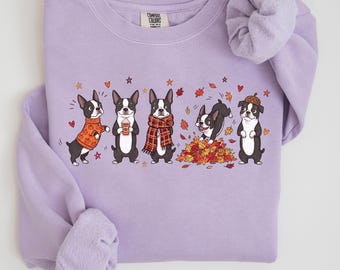 Comfort Colors Fall Boston Terrier Sweatshirt, Boston Mom Gifts, Doodle Autumn Boston Terrier Sweater, Pet Owner Gift, Boston Mom Crewneck